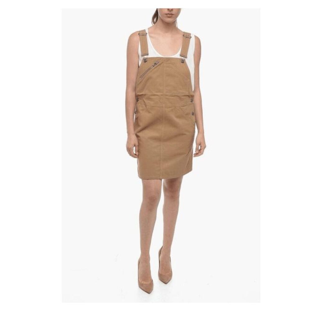 A.P.C. Paola Dungaree Mini Dress‎ Caramel Brown Khaki Overalls Dress Size Small